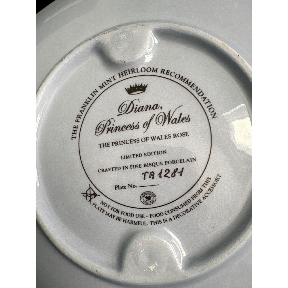 Diana's Princess of Wales  England's Rose Plate  by Franklin Mint  Limited Ed - Picture 3 of 4